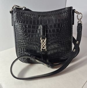 Brighton Interlok Kyla Black Leather Croco Crossbody Shoulder Bag Purse SEE PICs